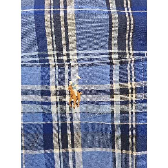 Polo Ralph Lauren Men’s 2XL Blue Plaid Shirt SHORT SLEEVE EMBROIDERED Logo Rider - Picture 2 of 7